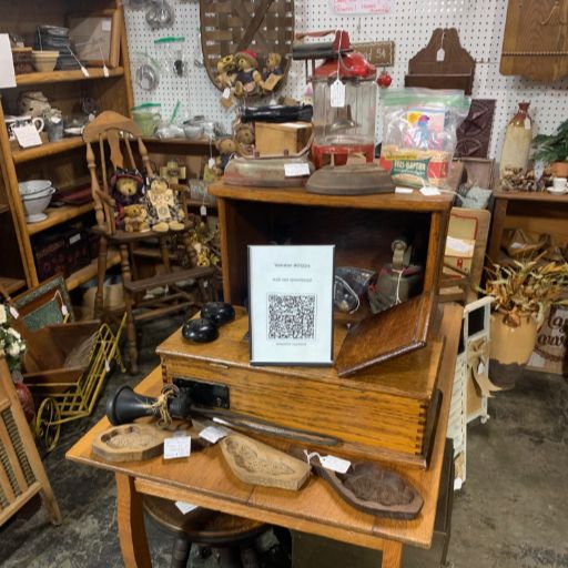 Vintage booth display with Chataboom QR code